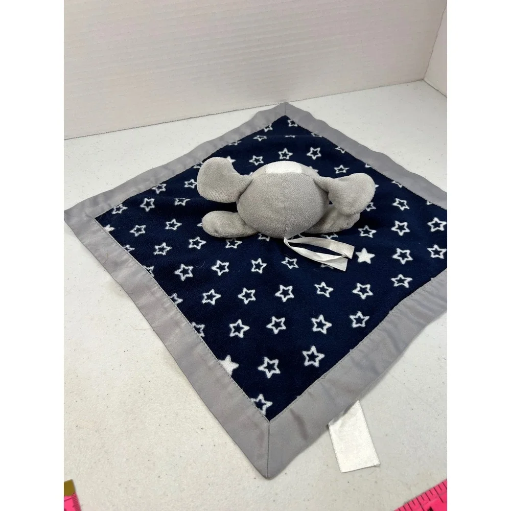 Child of Mine Carters Puppy Dog Star Security Blanket Navy Blue Grey Satin Lovey